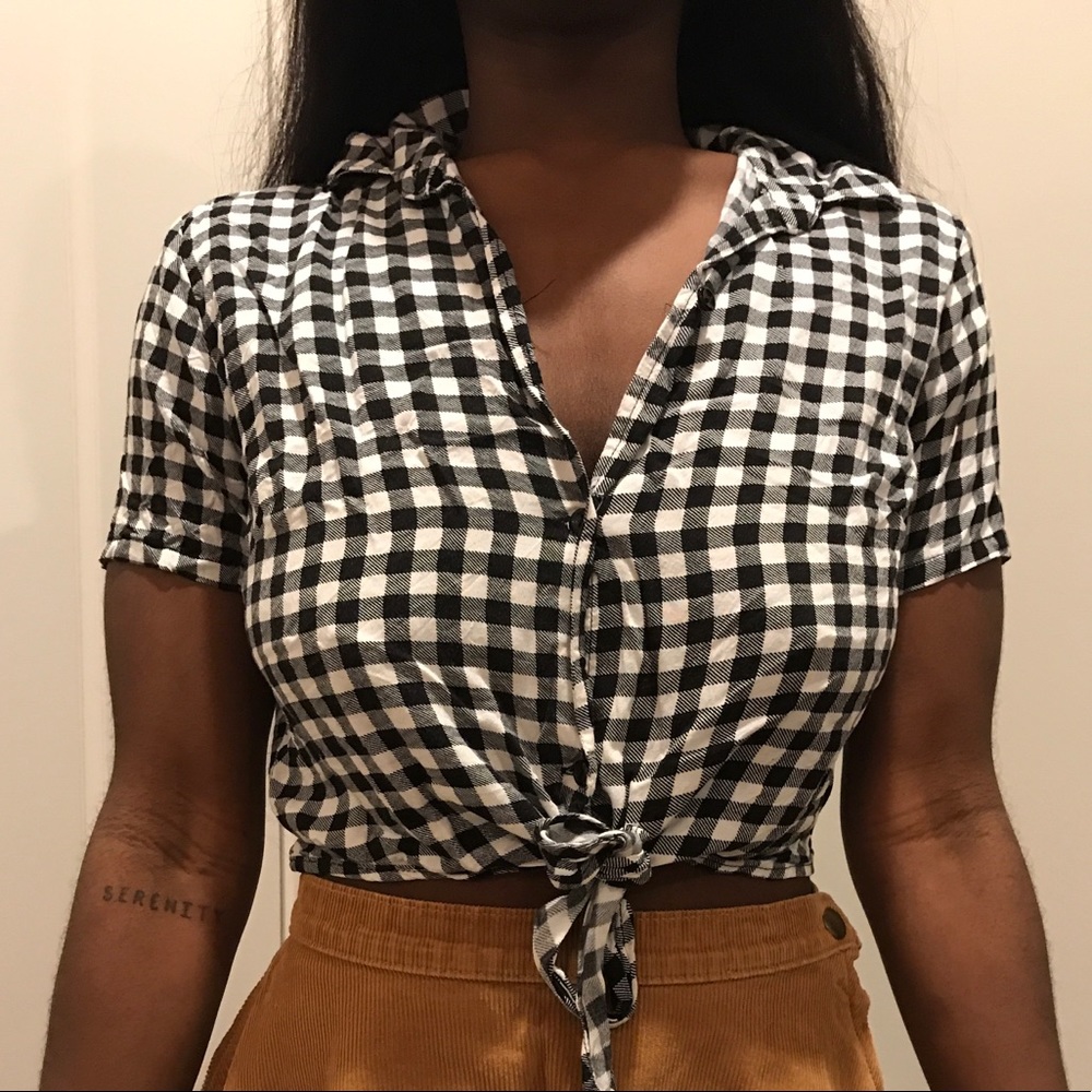 Checkered button down crop top